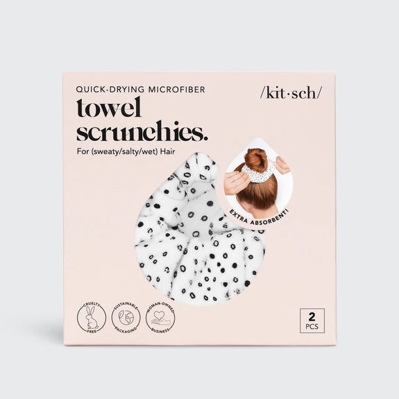 KITSCH Micro Dot Microfiber Quick-Dry Towel Scrunchies 2pc Set