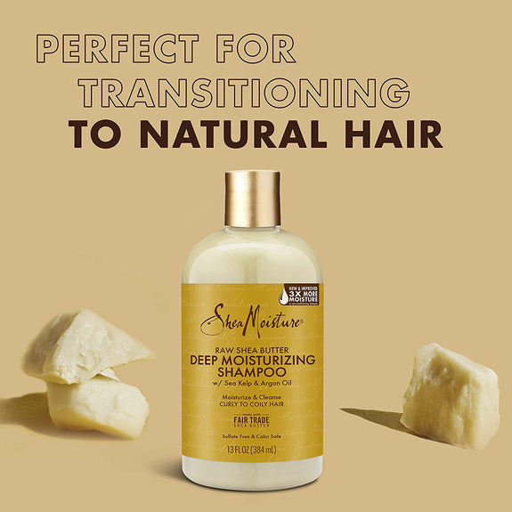 Shea Moisture Raw Shea Butter Shampoo -13 OZ and Conditioner -13OZ Set, Deep Moisturizing with Sea Kelp & Argan Oil, Sulfate Free & Silicone Free, Curly Hair Products, Family Size, 13 Fl Oz
