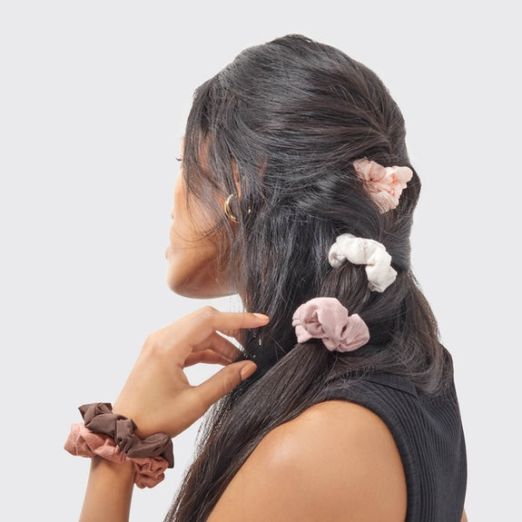 KITSCH Assorted Textured Scrunchies 5pc Set - Terracotta