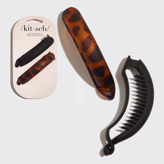 KITSCH Recycled Plastic Pony Clips 2pc- Black & Tort