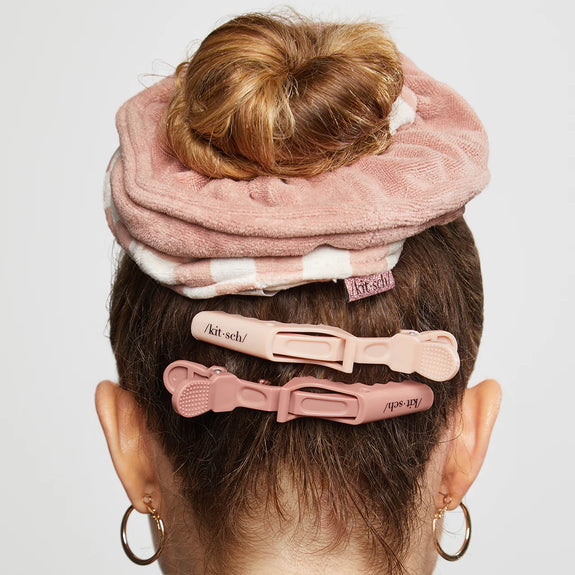 KITSCH Terracotta Checker Microfiber Towel Scrunchies 2pc Set