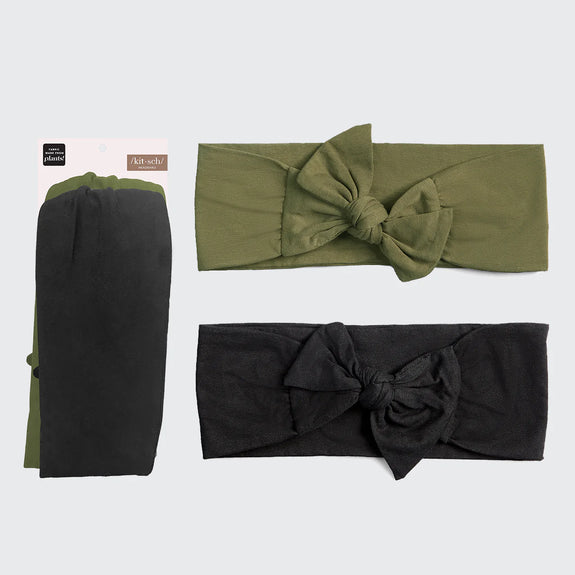 KITSCH Moss & Black Cotton Adjustable Headbands 2pc Set