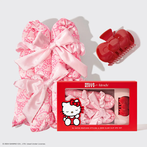 KITSCH Hello Kitty x Kitsch XL Satin Heatless Styling & Bow Claw Clip 4pc Set