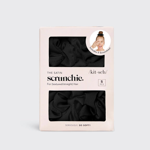 KITSCH Satin Sleep Scrunchies 5pc - Black