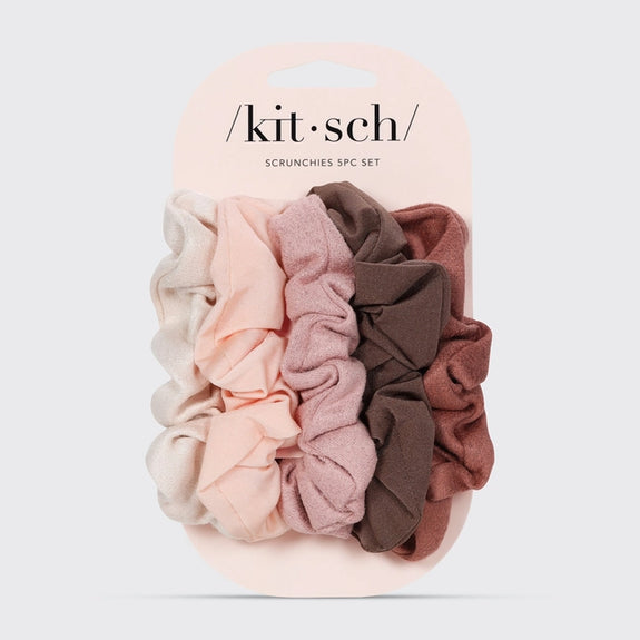 KITSCH Assorted Textured Scrunchies 5pc Set - Terracotta