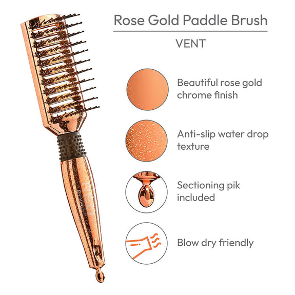 RED BY KISS Rose Gold Chrome Paddle Brush Vent  Beautiful Rose Gold Chrome Finish
