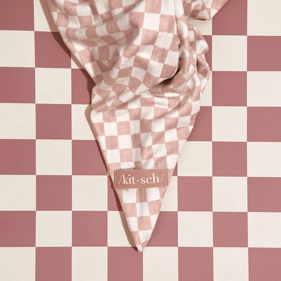 KITSCH  Extra Large Quick-Dry Hair Towel Wrap- Terracotta Checker
