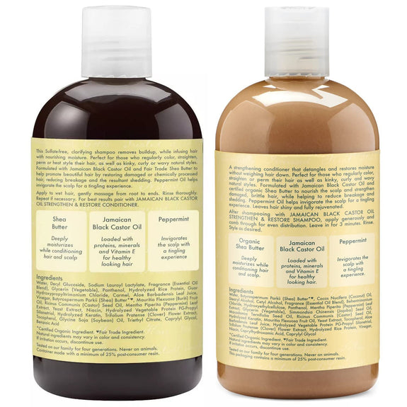 Shea Moisture Strengthen, Grow & Restore Shampoo and Conditioner Set, Jamaican Black Castor Oil Combination Pack, 13 oz Shampoo & 13 oz. Conditioner