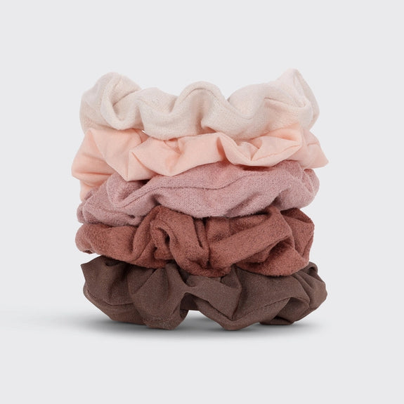 KITSCH Assorted Textured Scrunchies 5pc Set - Terracotta