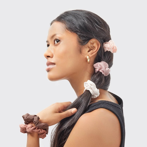 KITSCH Assorted Textured Scrunchies 5pc Set - Terracotta