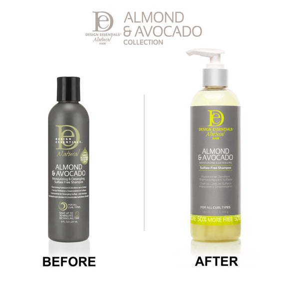 DESIGN ESSENTIALS ALMOND & AVOCADO MOISTURIZING & DETANGLING SULFATE-FREE SHAMPOO-12 OZ
