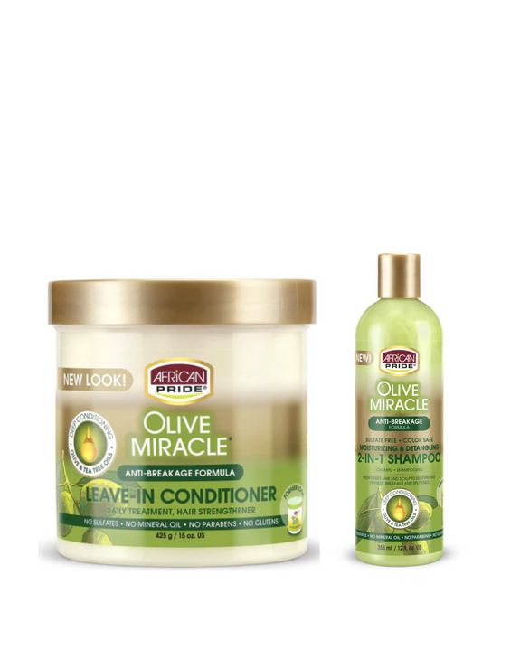 African Pride Olive Miracle Dual-Action Shampoo + Leave-In Conditioner, 15 oz