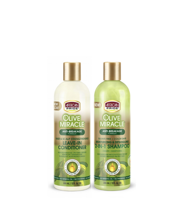 African Pride Olive Miracle Dual-Action Shampoo + Leave-In Conditioner, 12 oz