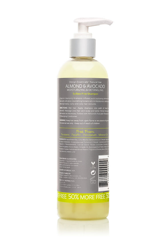 DESIGN ESSENTIALS ALMOND & AVOCADO MOISTURIZING & DETANGLING SULFATE-FREE SHAMPOO-12 OZ