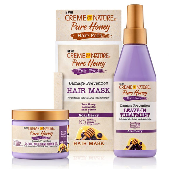CREME  OF NATURE PURE HONEY Hair Food Damage Prevention 24-Hour Nourishing Cream Oil 4.7 oz