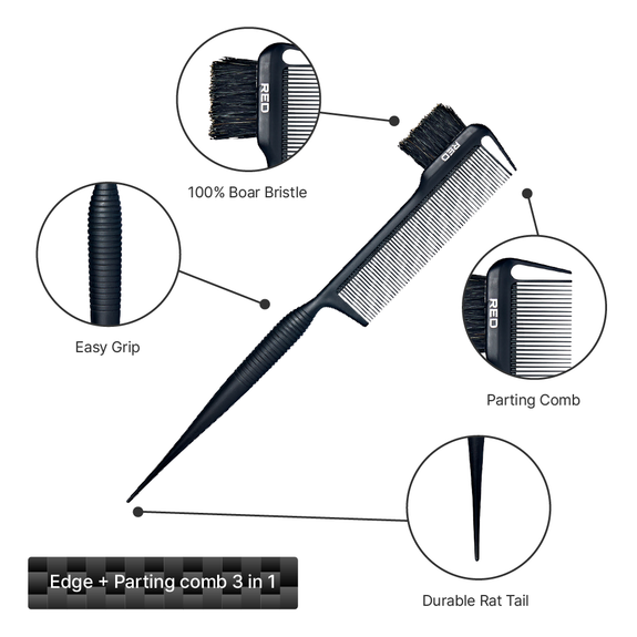RED BY KISS 100% Boar Bristle 3-in-1 Edge & Parting Comb