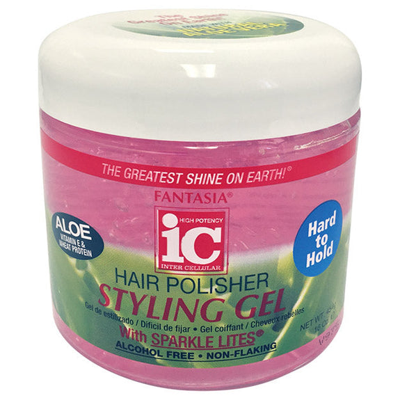 IC FANTASIA ALOE  HAIR POLISHER  HARD TO HOLD  STYLING GEL JAR 16 OZ.