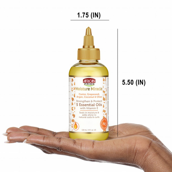 AFRICAN PRIDE MOISTURE MIRACLE CASTOR, GRAPESEED, ARGAN, COCONUT & OLIVE 5 ESSENTIAL OILS, 4OZ