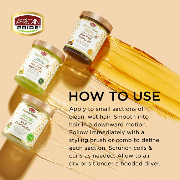 AFRICAN PRIDE MOISTURE MIRACLE OLIVE OIL & TEA TREE OIL MAX HOLD STYLING GEL, 18OZ