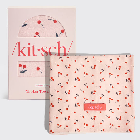 KITSCH Cherry Print XL Hair Towel Wrap
