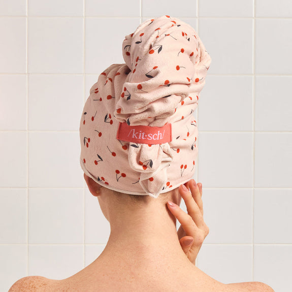 KITSCH Cherry Print XL Hair Towel Wrap