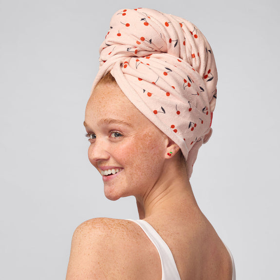 KITSCH Cherry Print XL Hair Towel Wrap