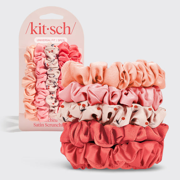 KITSCH Cherry Blossom Ruched Satin Scrunchies 5pc Set