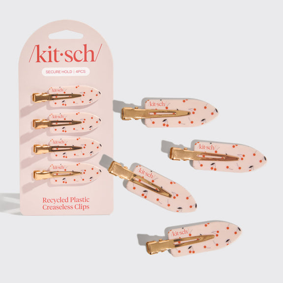 Kitsch Recycled Plastic Creaseless Clips 4pc Set- Cherry Print