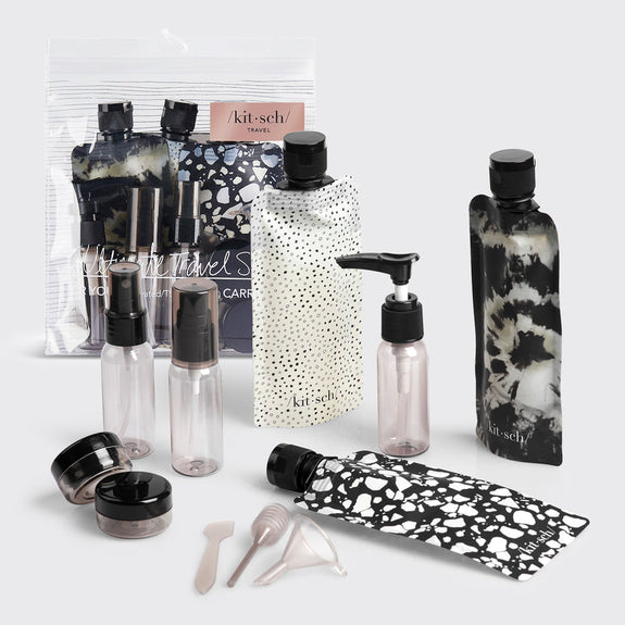 Kitsch Black & Ivory Travel Bottles for Toiletries 11pc Set