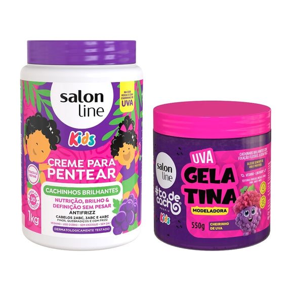 Salon line Grape Kit with Styling Cream and Gelatin #todecacho Kids