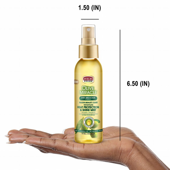 AFRICAN PRIDE OLIVE MIRACLE HEAT PROTECTANT & SHINE MIST, 4FL OZ