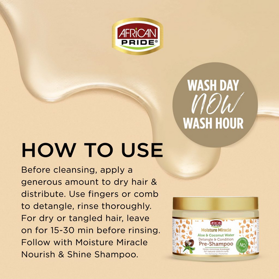 AFRICAN PRIDE MOISTURE MIRACLE ALOE & COCONUT WATER PRE-SHAMPOO, 12OZ