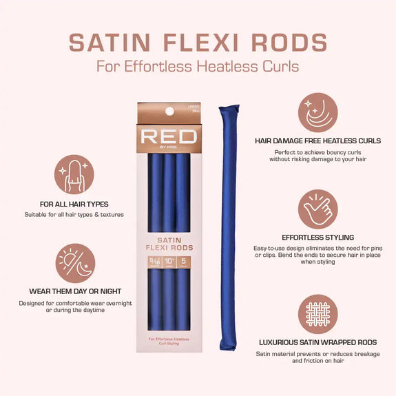 RED BY KISS Heatless Curling Silky Satin Flexi Rods BLUE