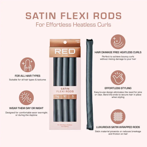 RED BY KISS Heatless Curling Silky Satin Flexi Rods GRAY
