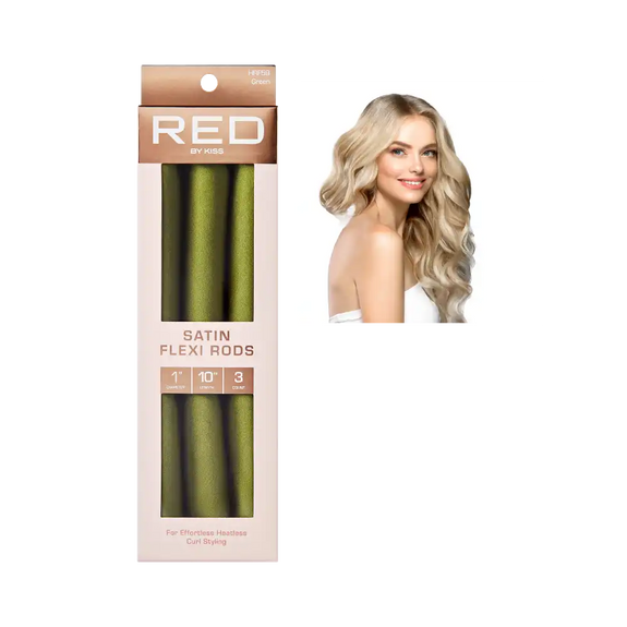 RED BY KISS Heatless Curling Silky Satin Flexi Rods Green