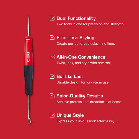 RED BY KISS 2-in-1 Locking Needle & Crochet Hook Duo for Dreadlocks