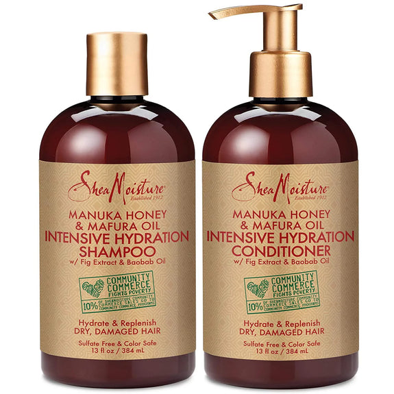 Shea Moisture Shampoo- 13 OZ and Conditioner --13 OZ  Set, Manuka Honey, Mafura Oil, Baobab Oil & Fig Extract, Hydrate + Replenish, 13 f