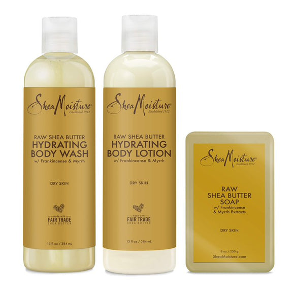 Sheamoisture Hydrating Bath And Body Kit Skin Care Products For Dry Skin Raw Shea Butter Hydrating body wash 13 oz,body lotion 13oz,soap 8 oz