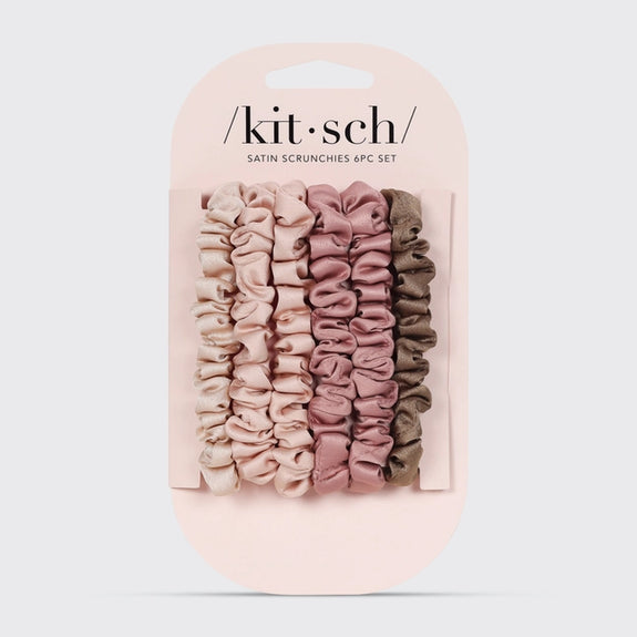 KITSCH Ultra Petite Satin Scrunchies 6pc - Terracotta