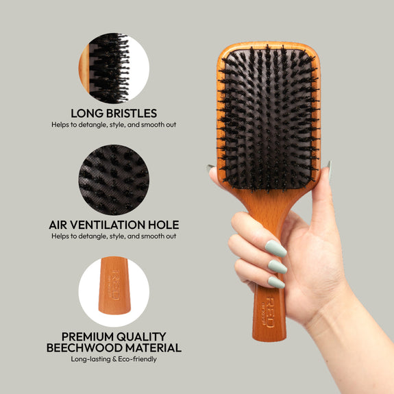 RED BY KISS Evergreen Wooden Square Boar Paddle Hair Brush