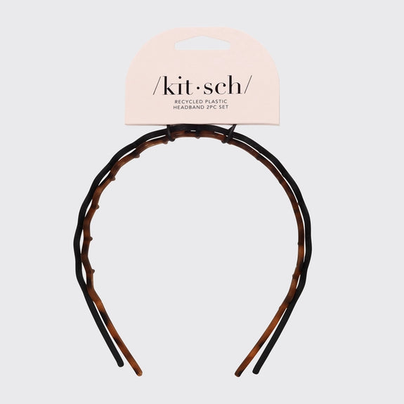KITSCH Zig Zag Headband 2pc - Black & Tort