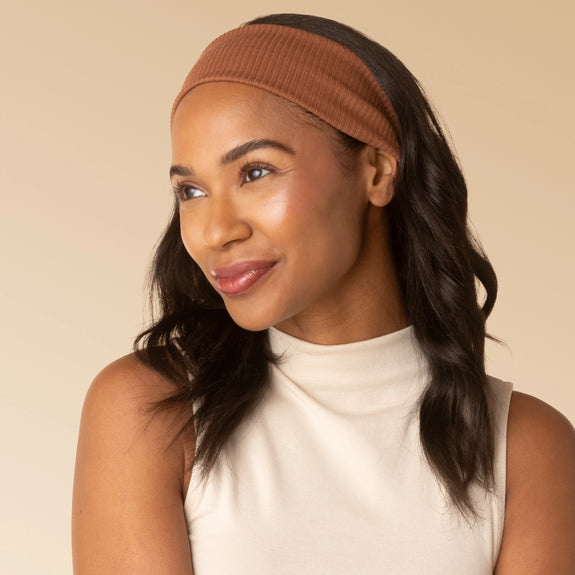 Kitch Recycled Fabric Ribbed Elastic Headbands 2pc Set - Mocha & Chocolate