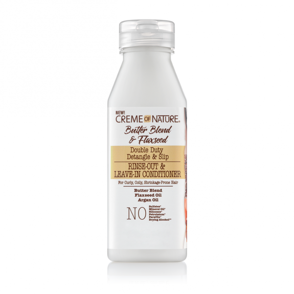 CREME OF NATURE BUTTER BLEND & FLAXSEED Double Duty Detangle & Slip Rinse-Out & Leave-In Conditioner 12 OZ