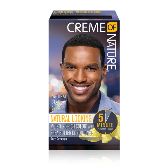 CREME  OF NATURE HAIR COLOR FOR MEN Natural Looking Moisture-Rich* Liquid Hair Color with Shea Butter Conditioner Natural Black