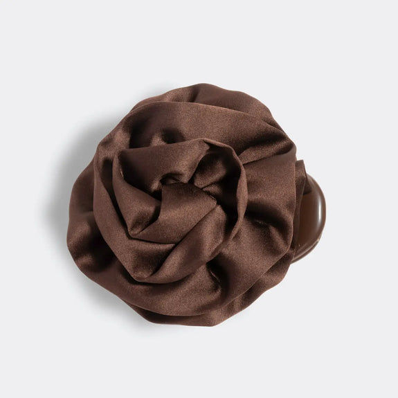 Kitsch Satin Rosette Medium Flat Cloud Clip - Chocolate