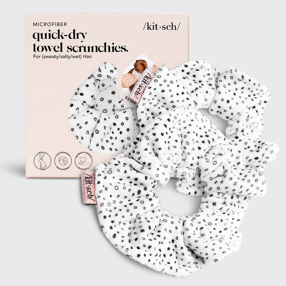 KITSCH Micro Dot Microfiber Quick-Dry Towel Scrunchies 2pc Set