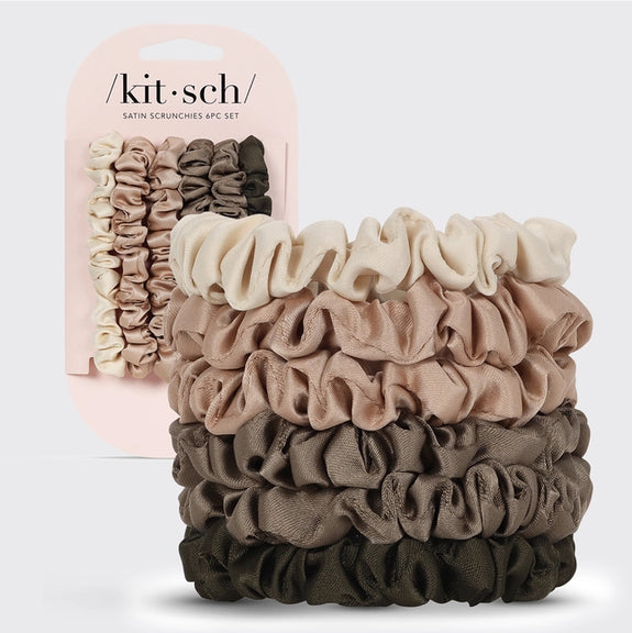 KITSCH Ultra Petite Satin Scrunchies 6pc - Eucalyptus