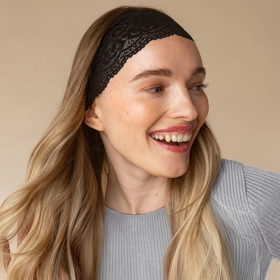Kitsch Wide Lace Elastic Headbands 2pc Set - Black