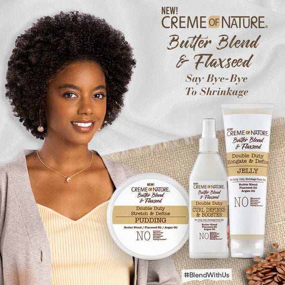 CREME  OF NATURE BUTTER BLEND & FLAXSEED Double Duty Curl Definer & Booster 12 OZ