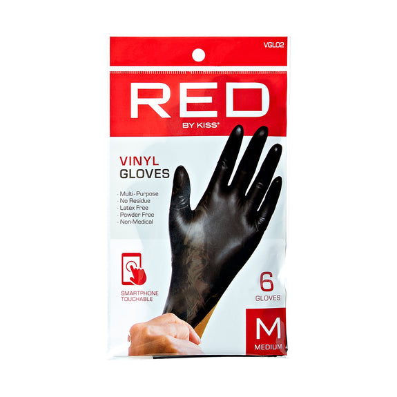 RED BY KISS Black Vinyl Gloves (6pcs)  For Professionals & Beginners